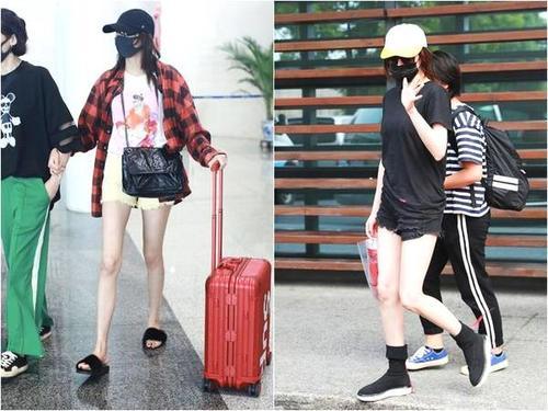 173关晓彤和168热巴同穿短裤，终于见识了大长腿和白细腿的差别