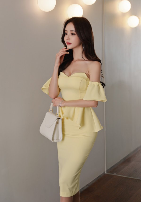 马德里情愫柠檬早莺鲜黄礼裙