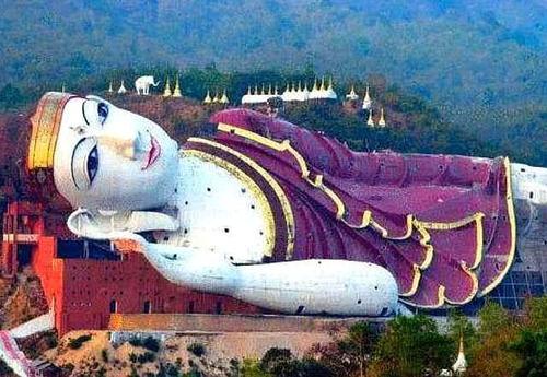 世界上最大的卧佛，长180米重达400吨，山是一座佛，佛是一座山！