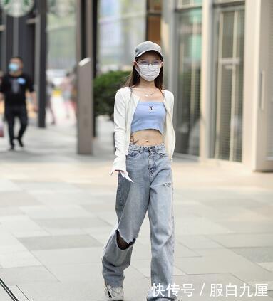 「显瘦」小姐姐一件高腰上衣搭配阔腿裤,显高又显瘦