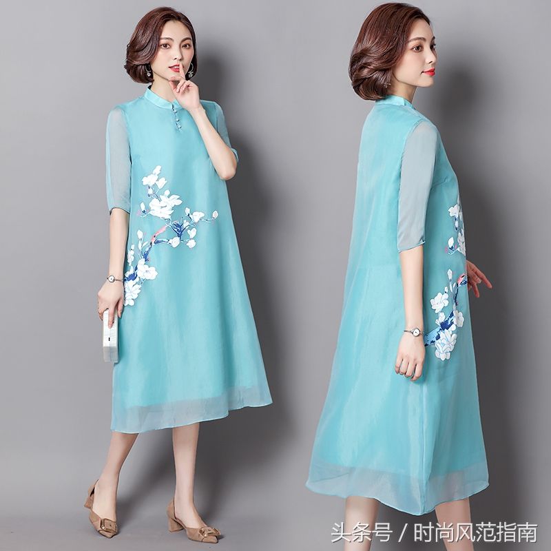 40岁女人真敢穿，改良的开叉旗袍连衣裙，性感撩人还优雅大方