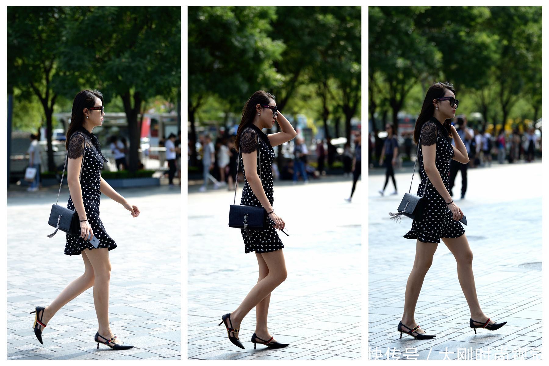 清秋时节的小姐姐，她穿的连衣裙被她的鞋子抢了风头