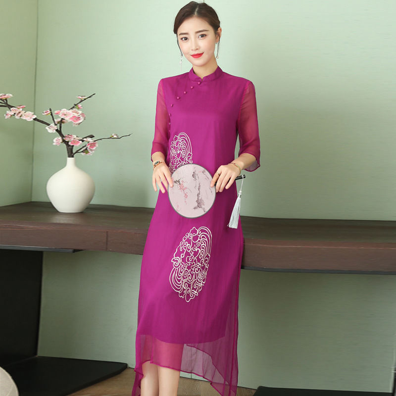 “旗袍”裙是贵了点，但不骗你，6070后妈妈穿，端庄贼美嫩