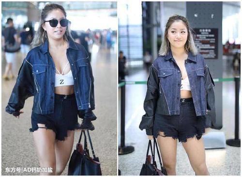 王菊运动内衣搭狗啃式热裤，内衣绳都被绷紧了，网友：有沟必火