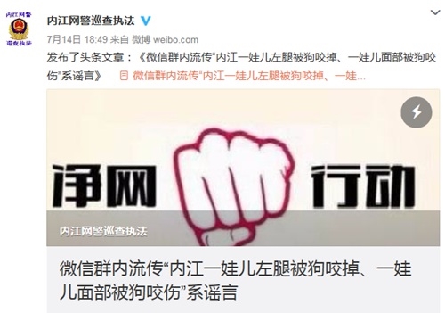 辟谣丨泸州警方:网传2岁女童被狗咬伤系谣言 多地警方已辟谣