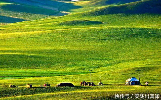 内蒙古最著名的大草原，这里河流蜿蜒牛羊成群，蓝天碧草一望无际
