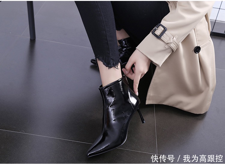 走线精致的没有任何装饰的短靴高跟鞋