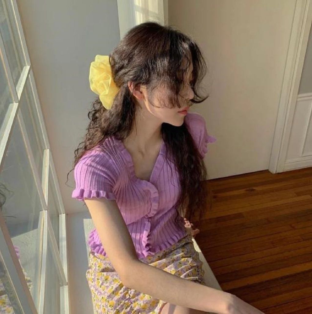  少女@紫色开衫怎么搭配 开春甜美少女系穿搭