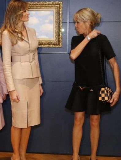 美国48岁“第一夫人”遇到法国65岁“第一夫人”，看看谁更美?