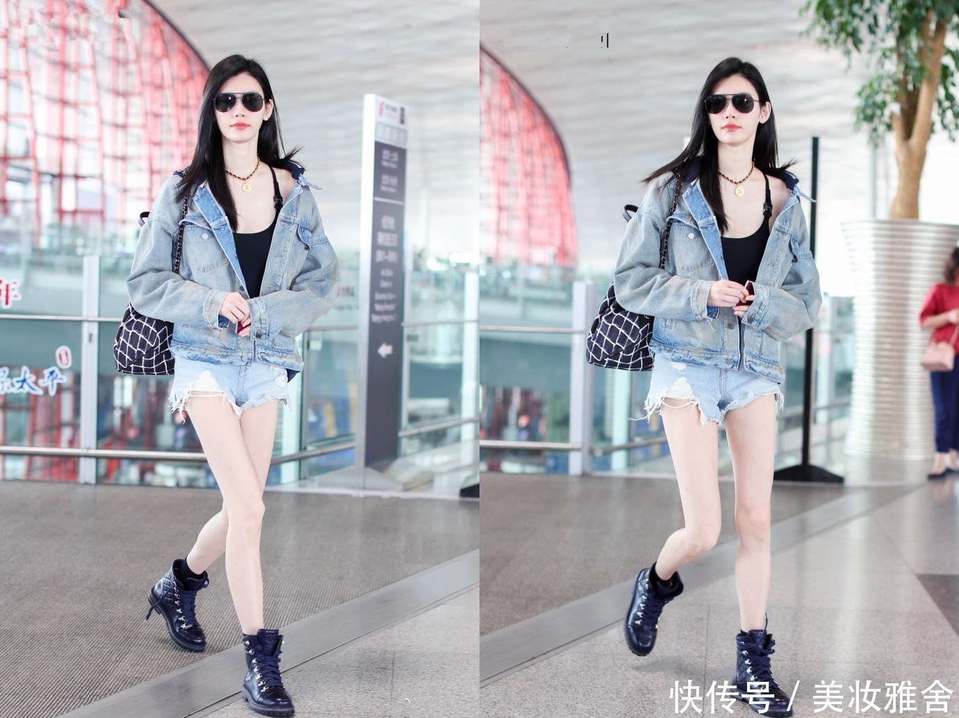 100斤不到的奚梦瑶穿运动裤现身，裤管还能再装下一个人！