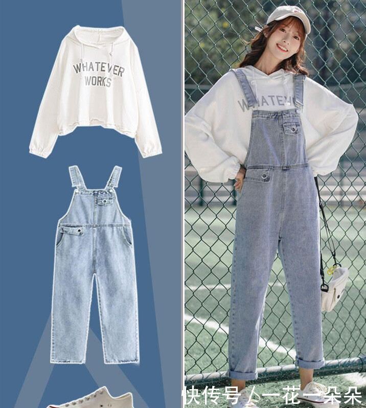  「搭配上」背带裤这样的穿搭超有范儿，青春减龄随性又休闲，妥妥的学生妹哦