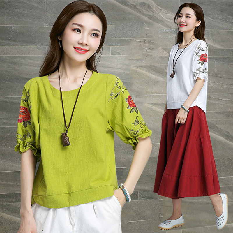 有一种清凉叫:“天然棉麻衫”配萝卜裤穿很舒适，美的独一无二