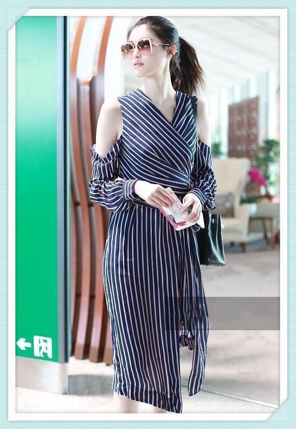 当何穗和韩雪同穿条纹裙，网友：终于见识到气质脸的最高级别！