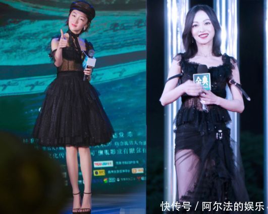 36岁张韶涵和26岁周冬雨同穿蕾丝裙,一个像女神,一个像女儿