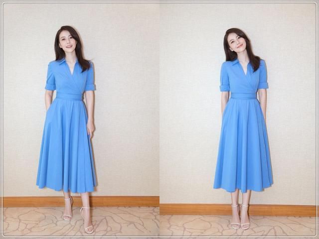 38岁高圆圆就是不显老，不过是穿了件小蓝裙，一下子就嫩回18岁了