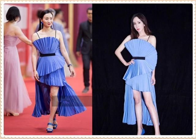 当陶虹与娄艺潇同穿扇子裙，网友：买家秀与卖家秀的差距一目了然