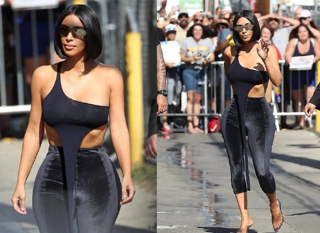 名媛金卡戴珊紧身裤秀蜂腰,网友:裤子要撑破了,身材比例好别扭