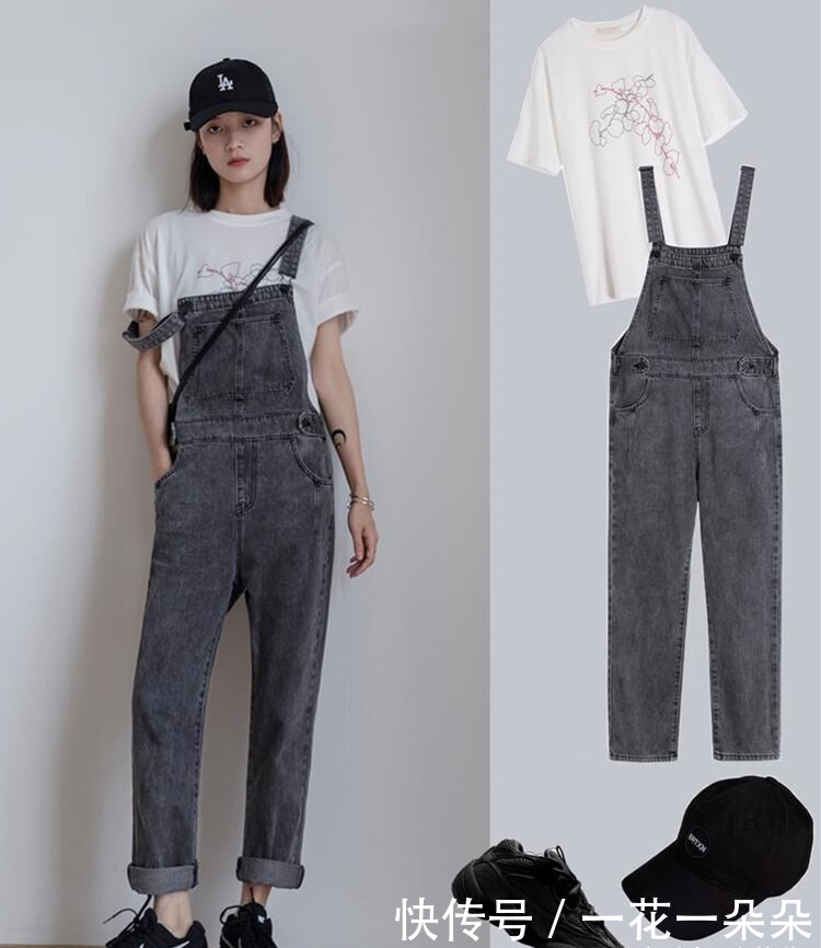  「搭配上」背带裤这样的穿搭超有范儿，青春减龄随性又休闲，妥妥的学生妹哦
