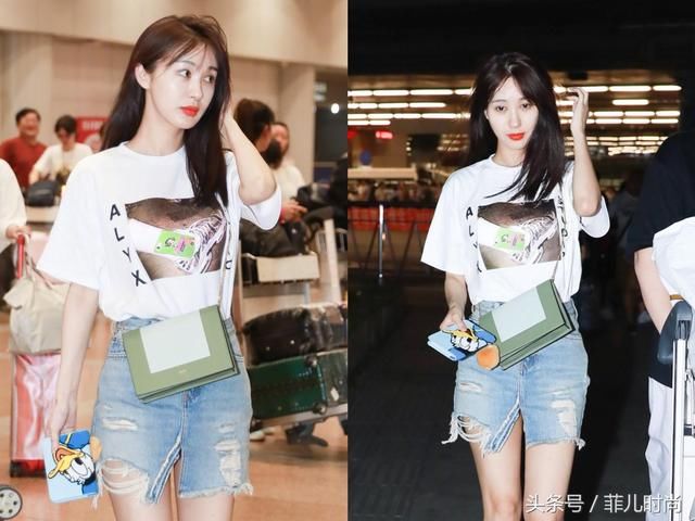 李菲儿这短裙太紧了，难怪要中间剪开叉，网友:都不敢蹲下了吧!