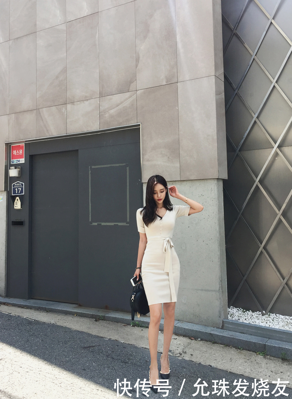 美腿物语：孙允珠简约古茶撞奶休闲衣裙