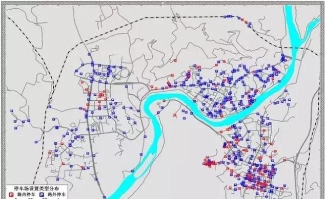 达州各类停车场555个,达城主城区停车场漫衍图