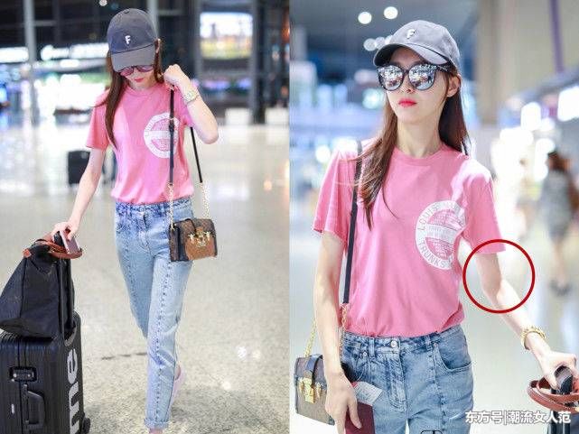 唐嫣长腿比杨幂还好看，一身清纯打扮亮相机场，被她的胳膊吓到了
