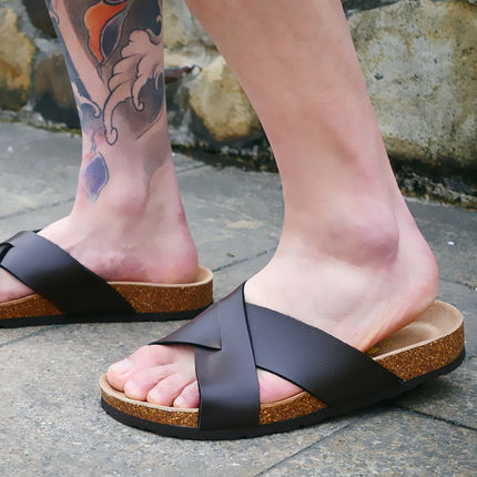 轻盈贴脚，考克英伦迷彩牛仔布软木拖鞋2双29元