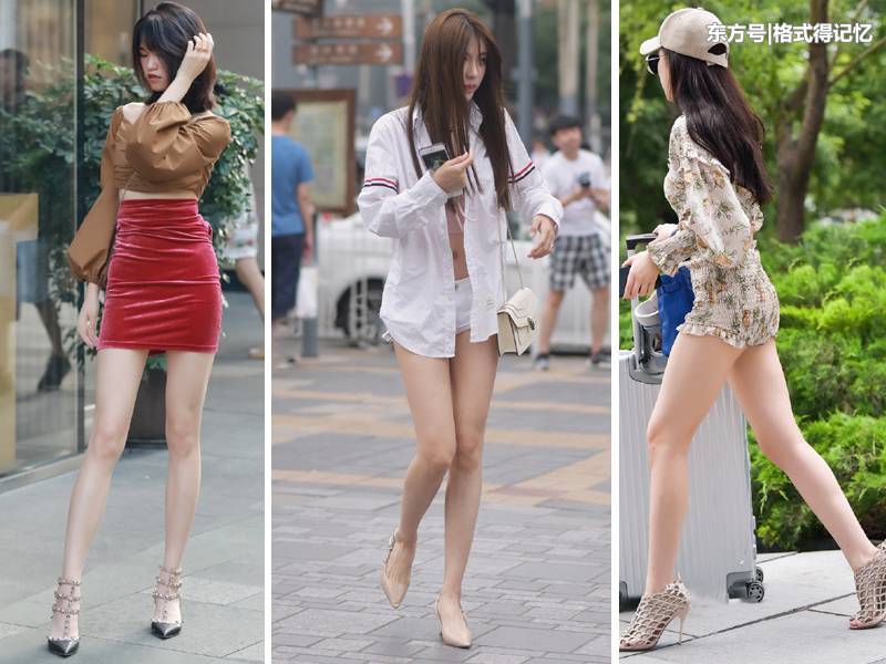 街拍：大长腿美女给人的视觉感都不一样，图5穿白衬衫不扣真美！