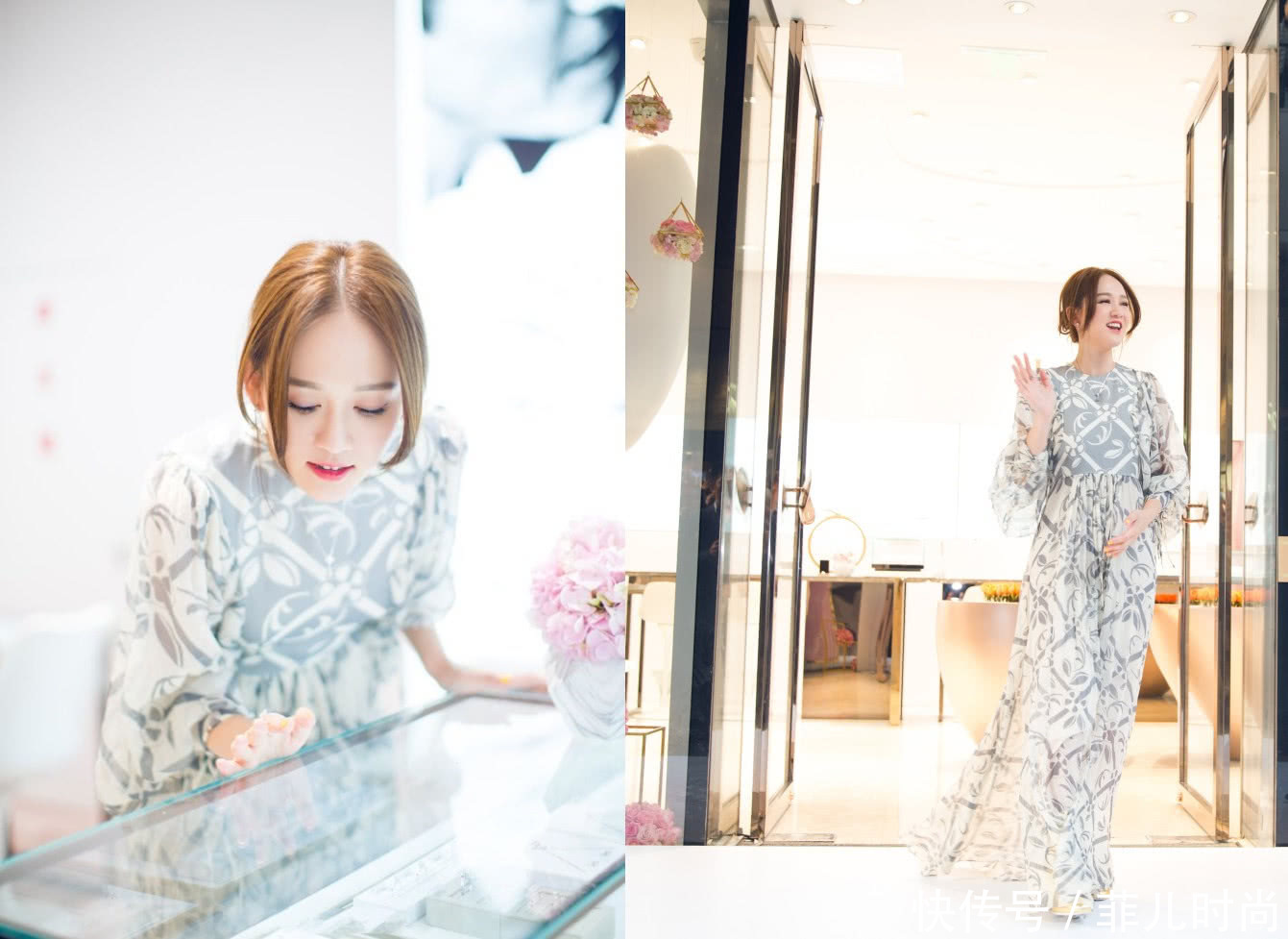 38岁陈乔恩身穿印花裙尽显女神气质，然而看到未修图一秒尴尬！