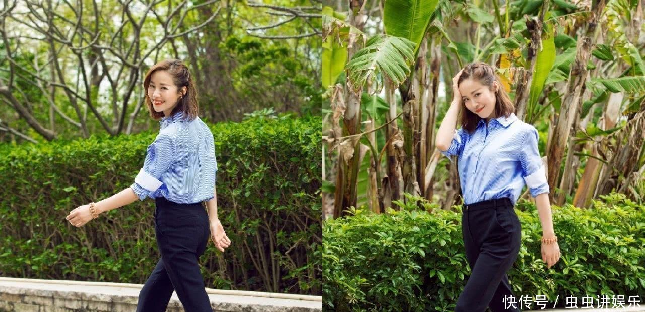 江一燕太会搭了, 衬衫配高腰阔腿裤显腿长, 网友: 这腿我服了