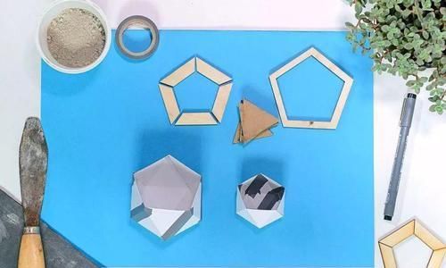 『内层涂抹』用硬纸皮制作精美的水泥几何花盆,用来种多肉植物太好看了