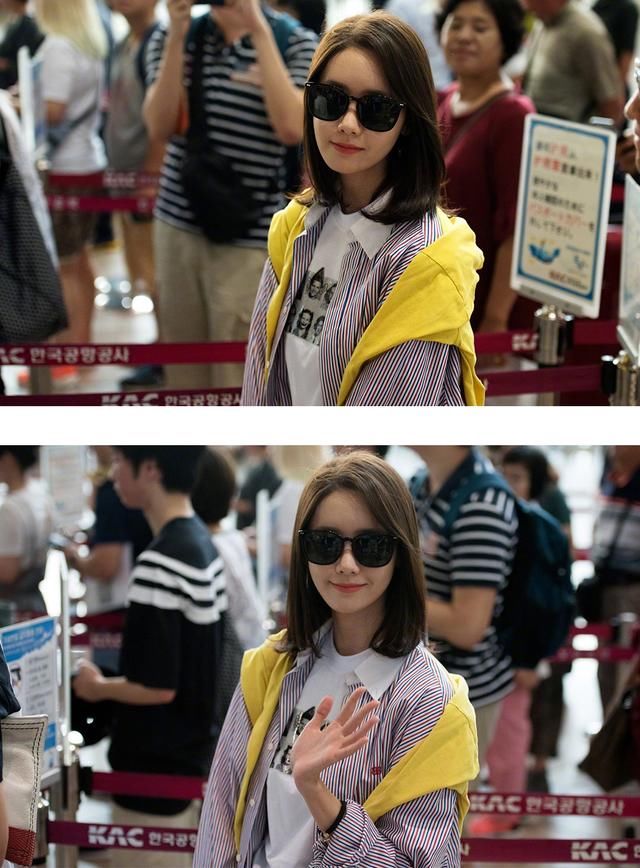 林允儿穿巴黎世家的假两件t恤，却被杨幂用真两件凹出了同款造型