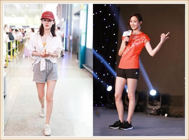 当李沁和张钧甯同穿运动短裤，才知道健身瘦和节食瘦的差距有多大