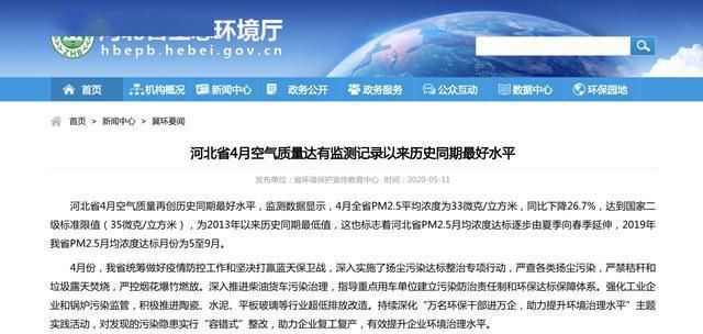  #同比下降#河北4月空气质量达有监测记录以来历史同期最好水平