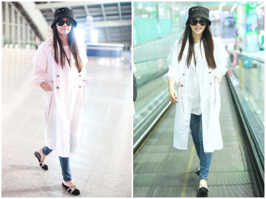 49岁伊能静厉害！一身白衣牛仔裤愣是穿成29岁，网友：秦昊好福气