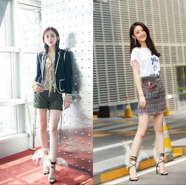 23岁戚砚笛与26岁娜扎同穿羽毛鞋，不但了赢了年龄而且还赢了气质