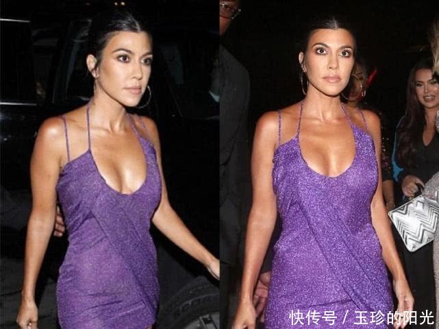 39岁卡戴珊大姐穿紫色吊带太闪耀，与25岁小男友分手越发年轻