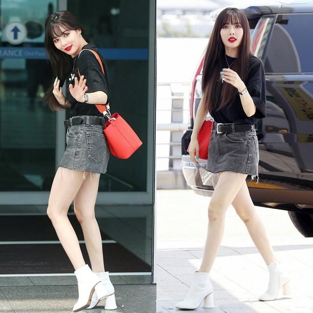 泫雅短裙配t恤穿出两米长腿，网友：裙子那么短咋还那么清纯呢？