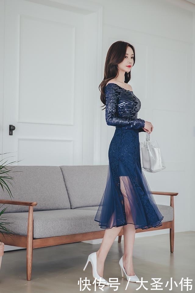 「蓝色」女神写真:蓝色长裙的搭配超长美腿,尽显美女性感气质,超模的身材
