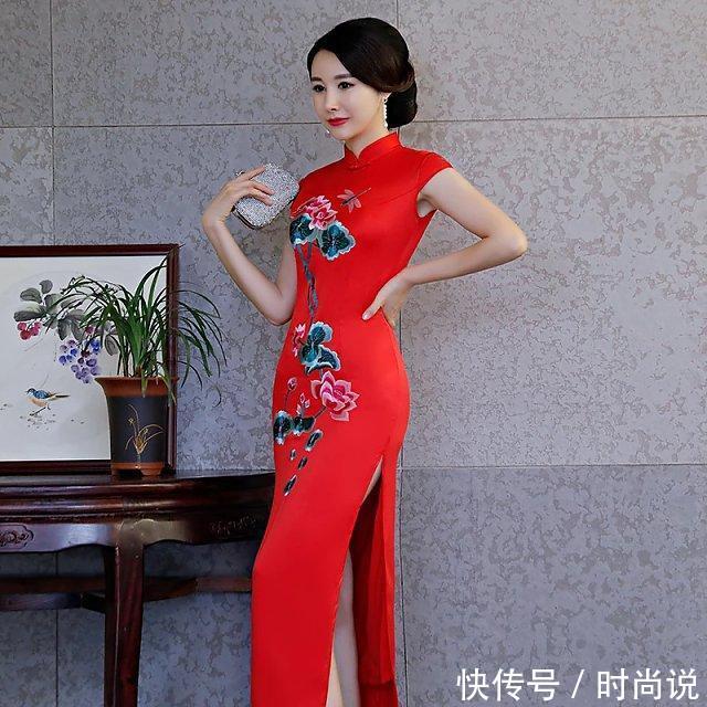 火红色的修身旗袍, 让你气质十足, 淑女范儿十足!