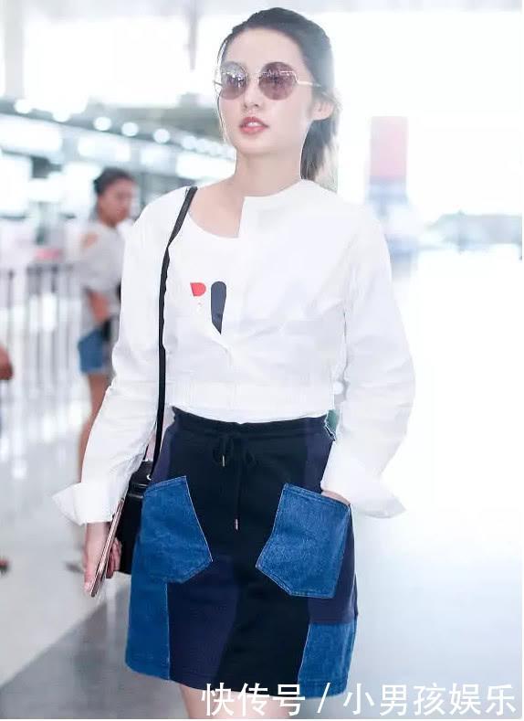 李沁机场大胆穿‘补丁裙’, 网友: 有颜值就是任性啊, 穿出时尚感