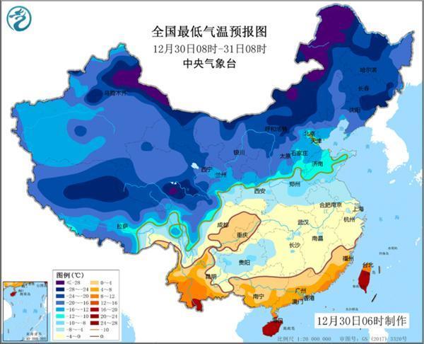 中央气象台发布寒潮黄色预警 最低气温0℃线将位于华南北部