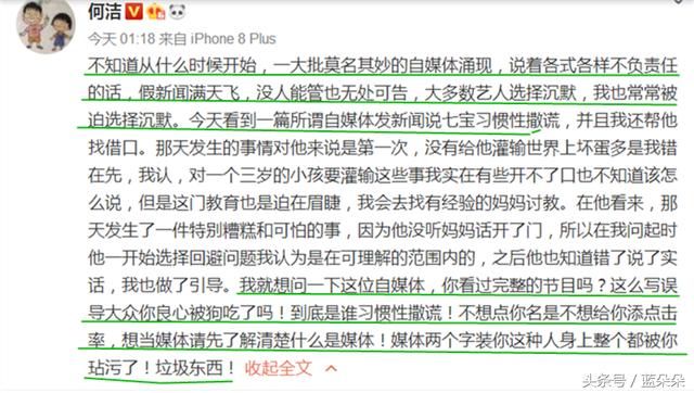 何洁发长文痛斥编造儿子七宝撒谎的自媒体，何洁这次真的动怒了！