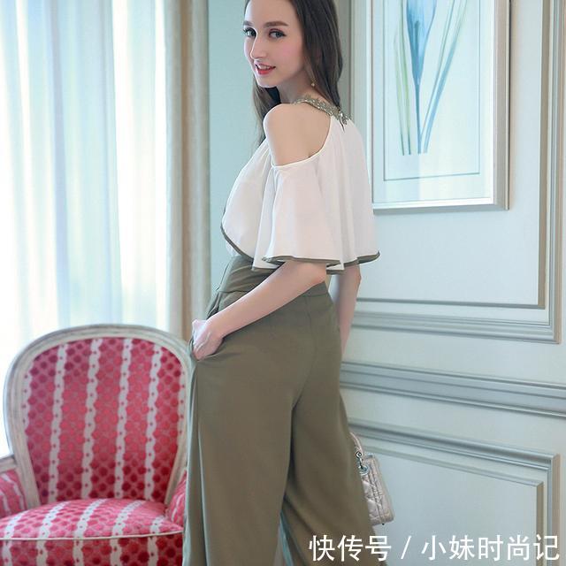  荷叶边@时尚修身阔腿裤套装，怎么美都不过分