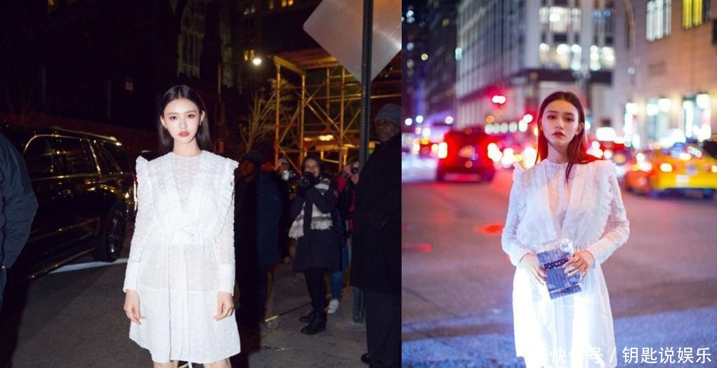林允穿白色连衣裙现身, 却梳了个中分发型, 连老气感都显现了出来