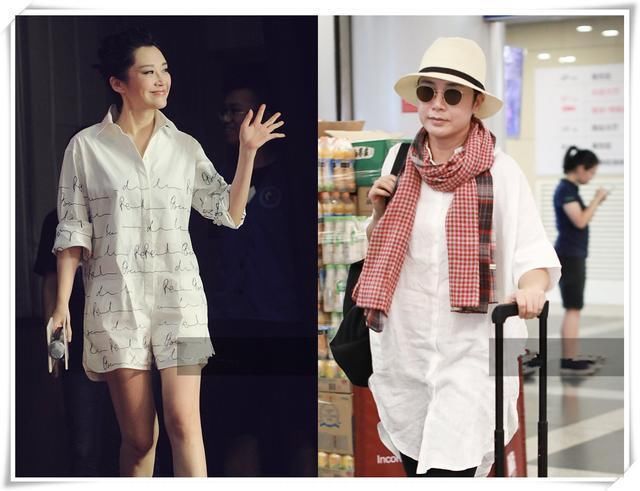 蒋雯丽49岁，许晴也49岁，二人同穿衬衫裙，竟一个少女，一个阿姨