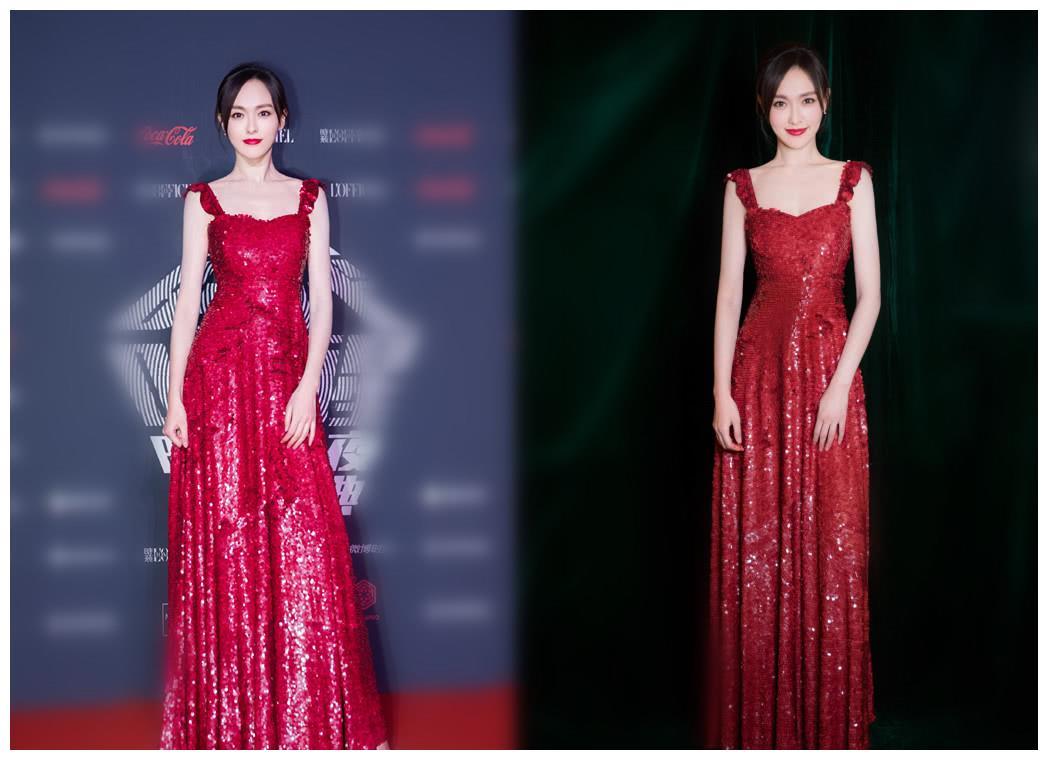 94斤的迪丽热巴与84斤的唐嫣撞衫亮片裙，骨感美终究输了！