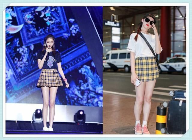 当蒋梦婕和关晓彤同穿格纹短裙，网友：终于见识到大长腿最高形式