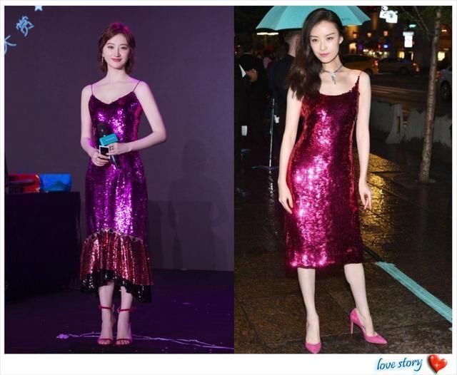 当景甜和倪妮同穿粉色亮片裙，终于知道明艳和冷艳的差距有多大了
