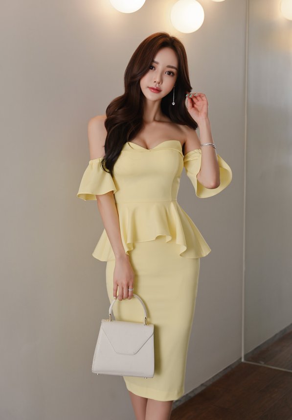 马德里情愫柠檬早莺鲜黄礼裙